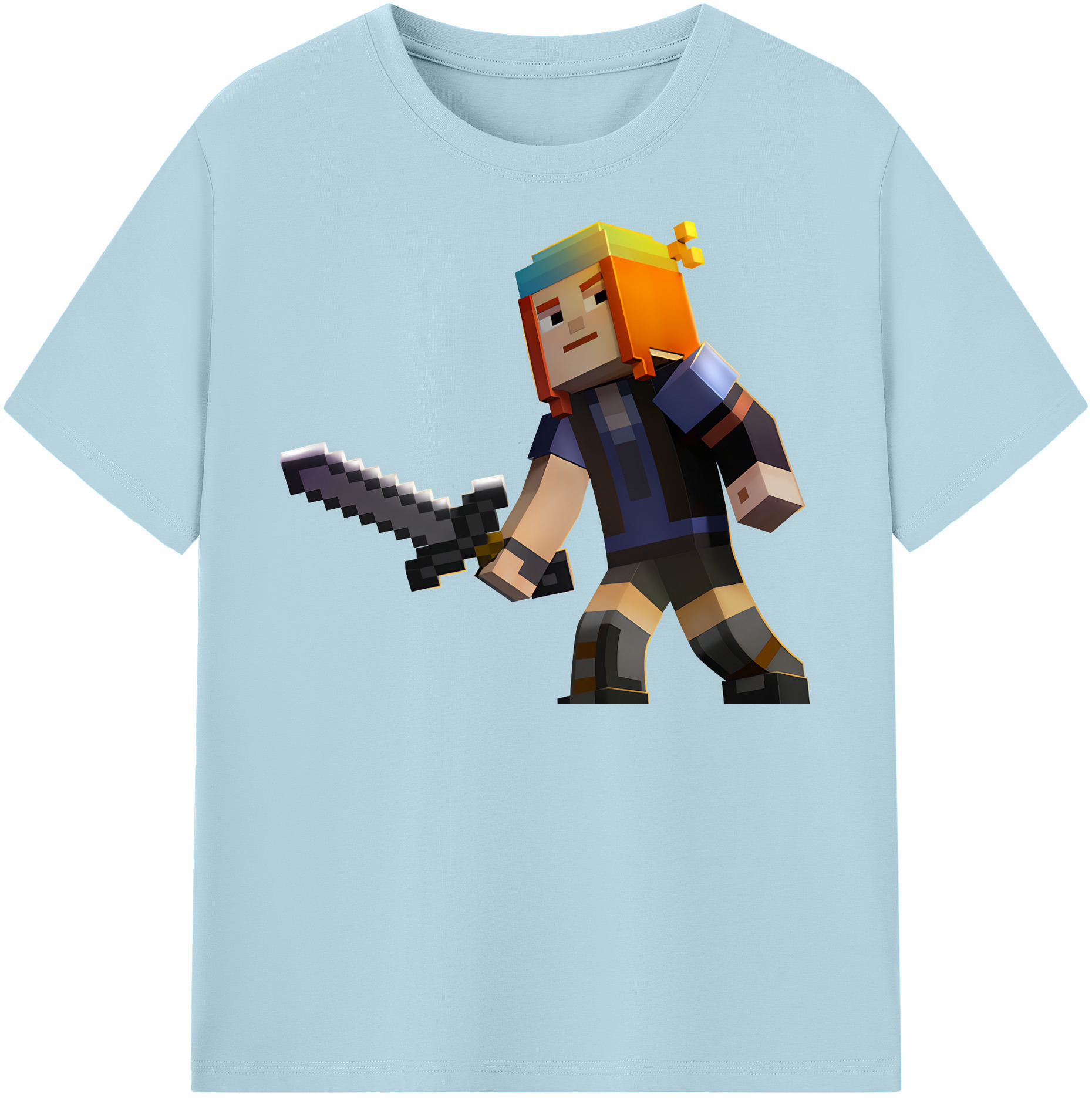 （画像用） マインクラフト ブロックの世界 Minecraft MC Block world 綿100％半袖Tシャツ（フロントプリント）
